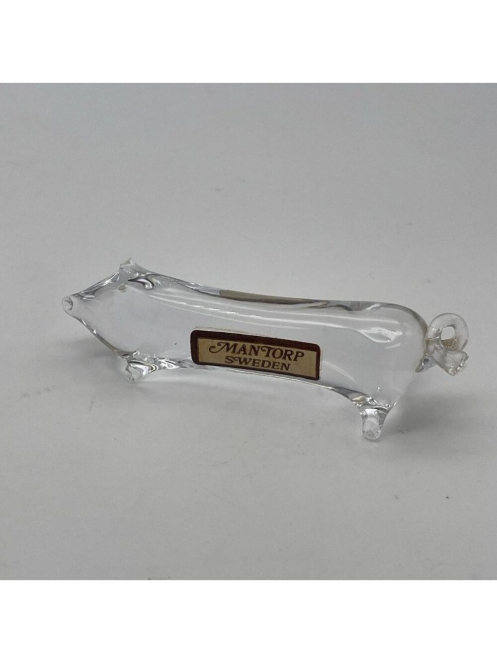 Vtg Mantorp Sweden Miniature Clear Glass Long Pig Figurine With Original Sticker